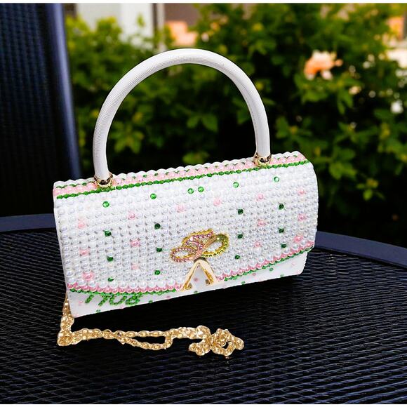 AKA Alpha Kappa Alpha Purse Custom Made "50 Years Golden" Pearls & Rhinestone - Picture 5 of 9